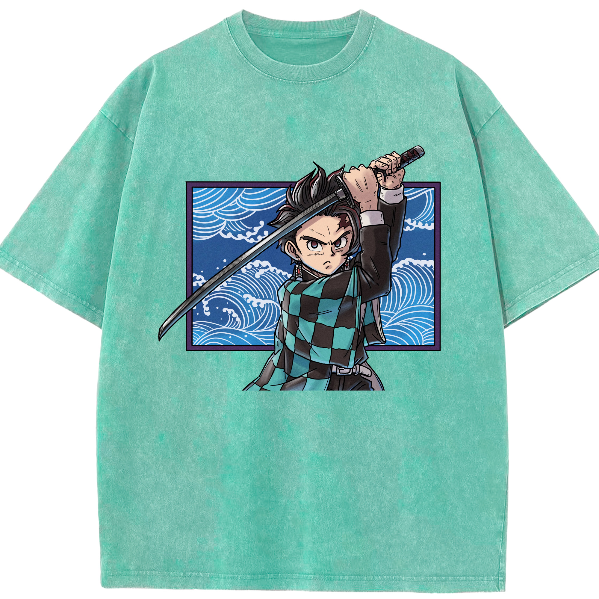 （画像用） 鬼滅の刃 竈門 炭治郎／かまど たんじろう Kamado Tanjirou 綿100% ヴィンテージ風 半袖Tシャツ（フロントプリント）